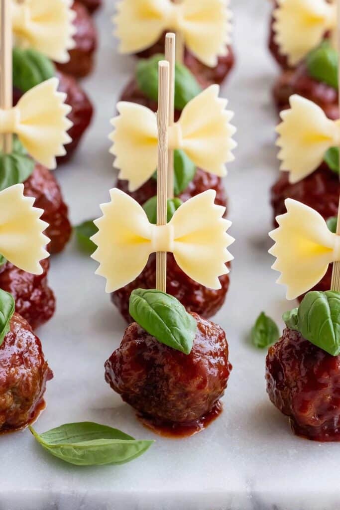 Bowtie Pasta and Meatball Skewers Recipe