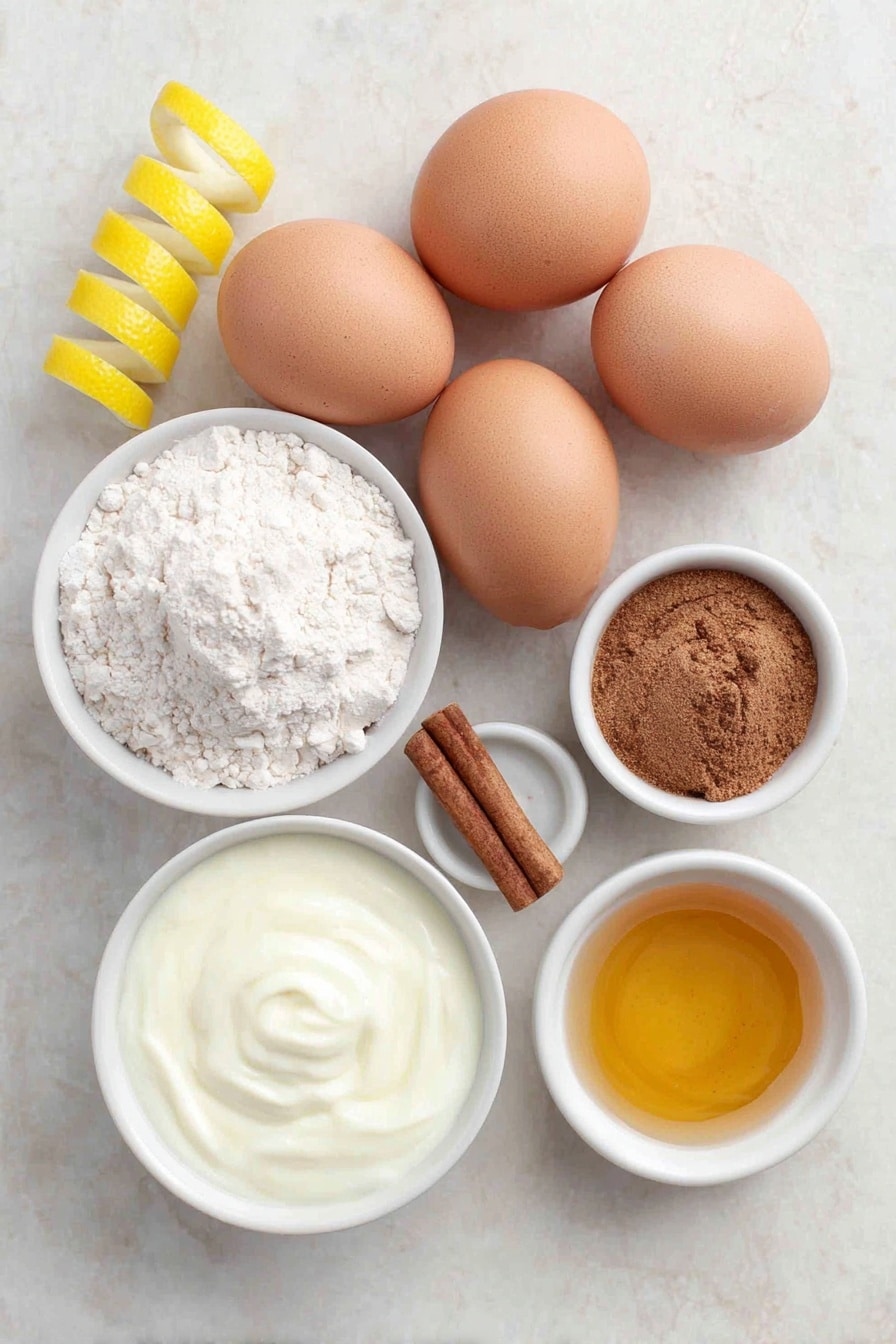 Flat lay of six extra-large whole eggs with clean shells, a small white ceramic bowl of thick condensed milk, a small white ceramic bowl of whole milk, a fresh yellow lemon peel spiral, a single cinnamon stick, a small white ceramic bowl with a pinch of ground nutmeg, a small white ceramic bowl of clear vanilla extract, and a small white ceramic bowl filled with golden aged rum, all perfectly arranged symmetrically and balanced, placed on a clean white marble surface, soft natural light, photo taken with an iPhone, professional food photography style, fresh ingredients, white ceramic bowls, no bottles, no duplicates, no utensils, no packaging --ar 2:3 --v 7 --p m7354615311229779997 - Venezuelan Ponche Crema Eggnog, Venezuelan Ponche Crema, Eggnog recipe with rum, Festive holiday eggnog, Creamy Venezuelan drink