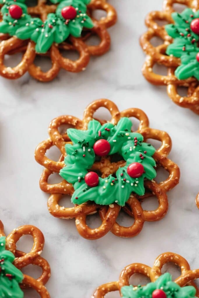 Chocolate Pretzel Wreaths Recipe