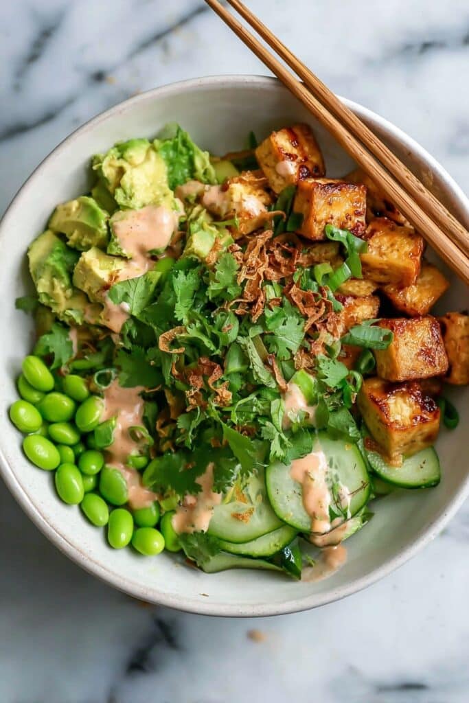 Sticky Glazed Tofu Bowl with Yum Yum Sauce Recipe