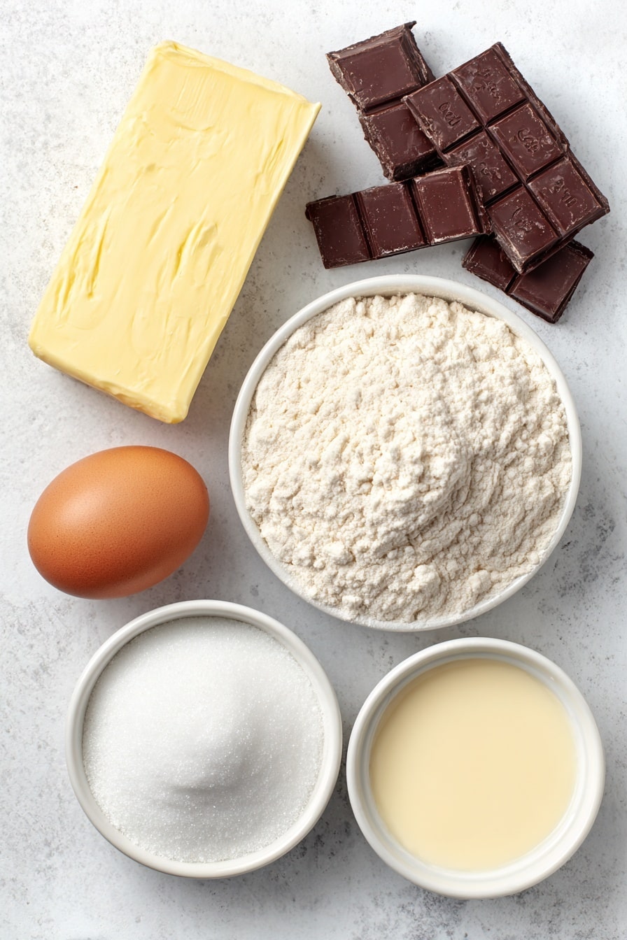 Flat lay of a small slab of smooth unsalted butter, a mound of finely sifted white icing sugar in a small white ceramic bowl, one whole brown egg with a clean shell, a small white ceramic bowl filled with plain all-purpose flour, a small white ceramic bowl holding glossy red strawberry jam, a few chunks of rich milk chocolate, and a small white ceramic bowl filled with pale vanilla extract, all arranged symmetrically on a clean white marble surface, soft natural light, photo taken with an iPhone, professional food photography style, fresh ingredients, white ceramic bowls, no bottles, no duplicates, no utensils, no packaging --ar 2:3 --v 7 --p m7354615311229779997 - Reindeer Cookies with Jam and Chocolate, holiday cookie recipes, Christmas festive cookies, cute reindeer dessert ideas, easy holiday treats