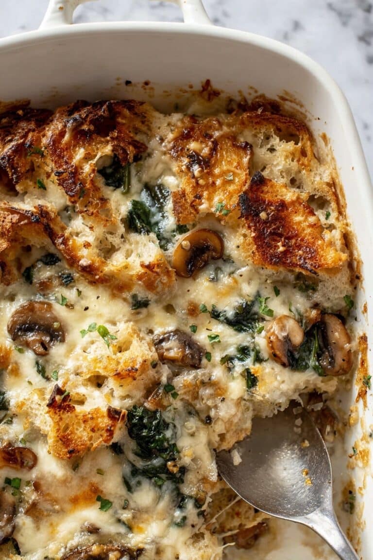 Croissant Breakfast Bake with Spinach and Mushrooms Recipe