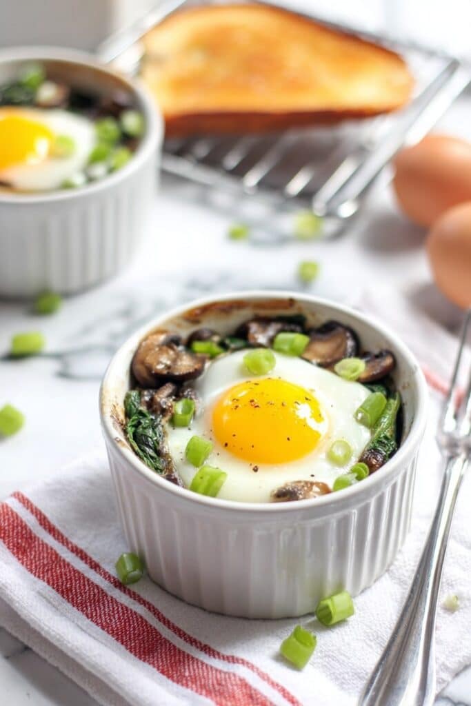 Baked Eggs with Spinach and Mushrooms Recipe
