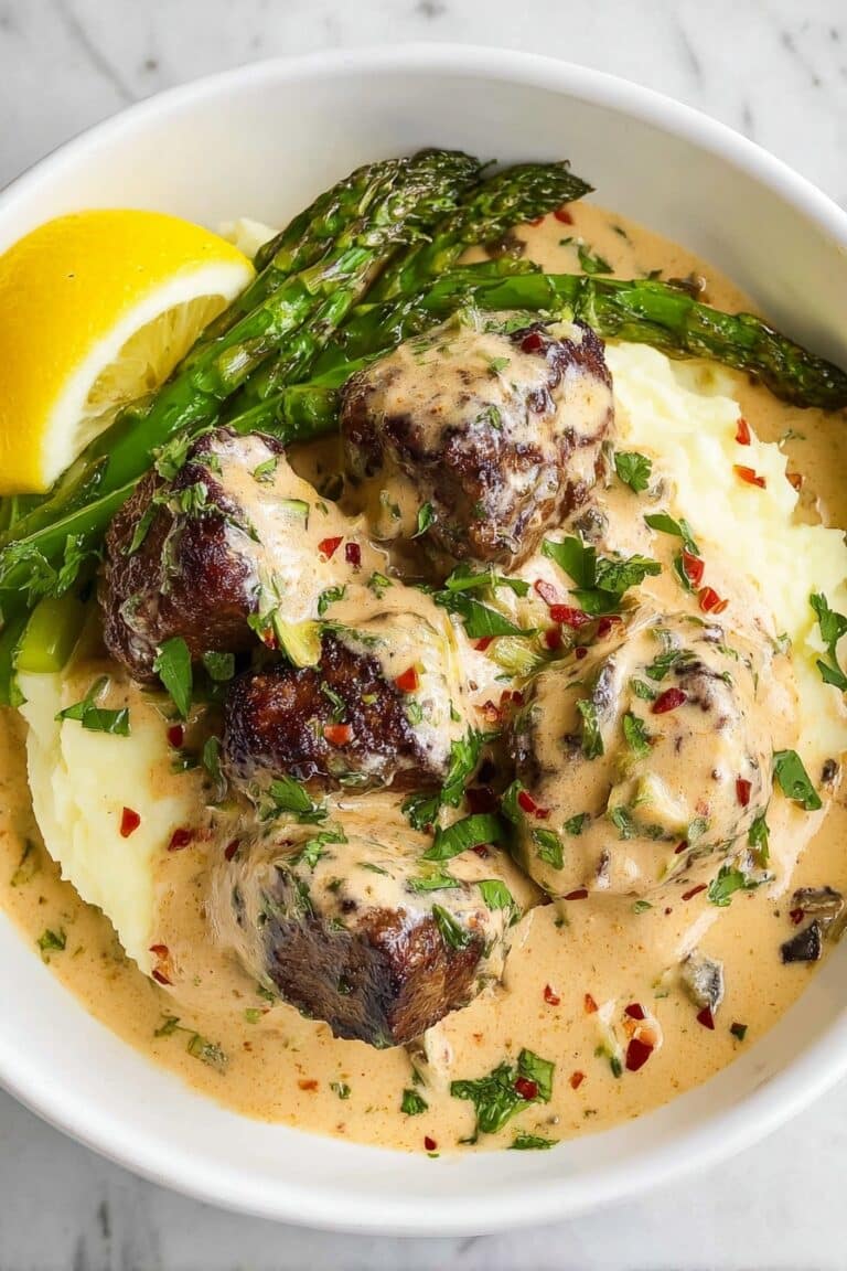 Garlic Butter Steak Bites with Parmesan Cream Recipe