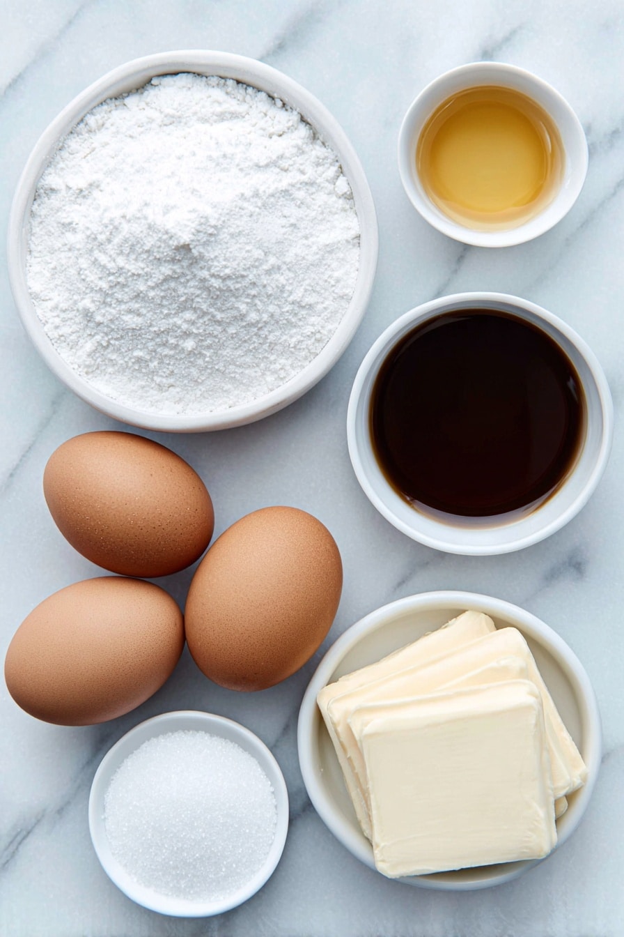 Flat lay of a small mound of fine white confectioners’ sugar, a small pile of pale white cornstarch powder, three translucent pale gelatin sheets stacked lightly, two whole brown eggs with smooth clean shells, a small white ceramic bowl filled with cold clear water, a small white ceramic bowl holding golden light corn syrup, a small heap of sparkling white granulated sugar, a tiny pinch of coarse white salt in a white ceramic dish, and a small white bowl of clear vanilla extract placed symmetrically around each other, all fresh and natural without packaging, on a simple white ceramic surface, placed on a clean white marble surface, soft natural light, photo taken with an iPhone, professional food photography style, fresh ingredients, white ceramic bowls, no bottles, no duplicates, no utensils, no packaging --ar 2:3 --v 7 --p m7354615311229779997 - Homemade Marshmallows, fluffy marshmallows recipe, easy marshmallows at home, vanilla marshmallow treats, DIY marshmallow tutorial