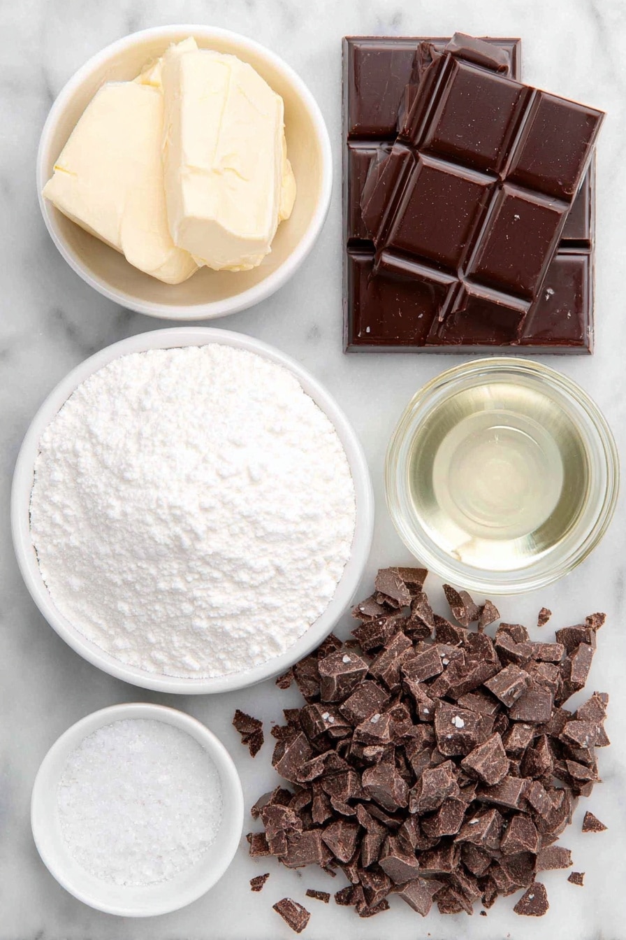 Flat lay of a small pile of softened unsalted butter, a small white ceramic bowl filled with creamy peanut butter, a small white ceramic bowl heaped with confectioners’ sugar, a whole vanilla bean pod beside a tiny white ceramic bowl of pure vanilla extract, a tiny white ceramic bowl containing fine salt, coarsely chopped semi-sweet chocolate chunks scattered neatly, a small white ceramic bowl holding clear vegetable oil, and a small pile of coarse flaky sea salt crystals, all arranged in perfect symmetry on a clean white marble surface, soft natural light, photo taken with an iPhone, professional food photography style, fresh ingredients, white ceramic bowls, no bottles, no duplicates, no utensils, no packaging --ar 2:3 --v 7 --p m7354615311229779997 - Easter Egg Peanut Butter Candies, peanut butter chocolate treats, spring holiday candies, bite-sized Easter desserts, homemade peanut butter candies