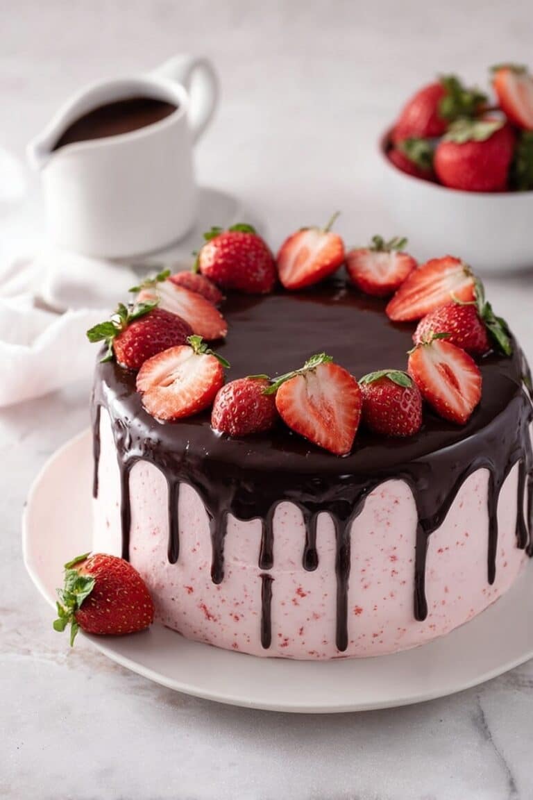 Chocolate Strawberry Cake with Fresh Fruits Recipe